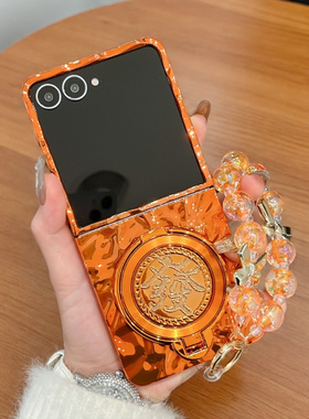 适用三星zflip7手机壳橙色新款Z Flip6发财支架外壳Z Flip5折叠屏个性电镀硬壳Z Flip4防摔手链Z Flip3保护套