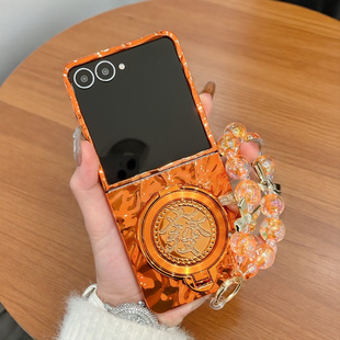 Flip4防摔手链Z Flip6发财支架外壳Z 电镀硬壳Z Flip3保护套 Flip5折叠屏个性 适用三星zflip7手机壳橙色新款
