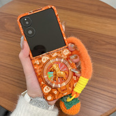 Flip马支架外壳MIX 适用小米mixflip手机壳电镀橙色新年款 MIX Flip2折叠屏创意硬壳mixflip2防摔手绳保护套女