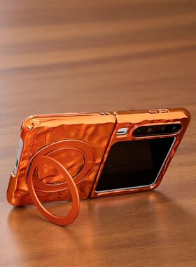 适用华为purax手机壳电镀橙色新款pocket2解压360支架Pura X阔折叠屏简约外壳pocketS硬壳防摔手绳x7保护套女