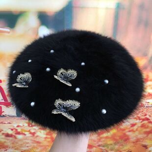 秋冬女帽子 兔毛贝雷帽女 韩版日系新款可爱时尚蓓蕾帽圆顶画家帽