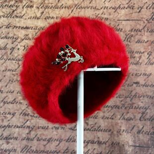 韩版潮高档洋气兔毛贝雷帽女兔毛绒帽子秋冬季保暖女帽大头小头围