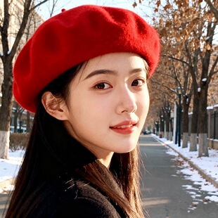 纯羊毛贝雷帽女秋冬季洋气百搭英伦复古画家帽日系韩版潮时尚帽子