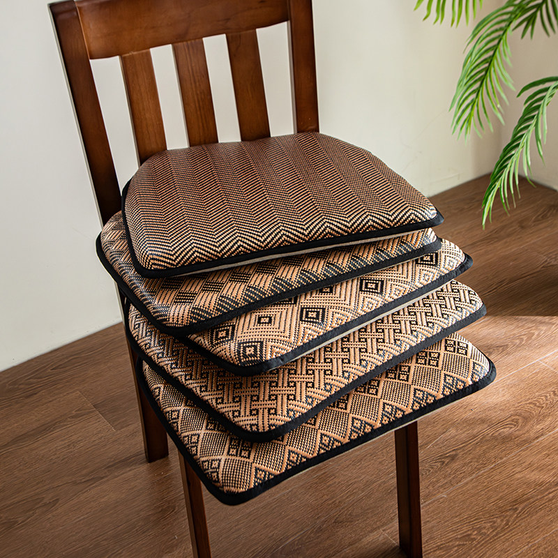 夏季海绵坐垫加厚冰丝藤席马蹄形屁股垫简约餐椅子垫办公室垫子