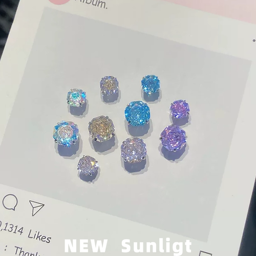 NEW Sunlight爆闪幻彩玫瑰切耳钉锆石钛钢耳骨钉养耳洞耳蜗钉耳饰