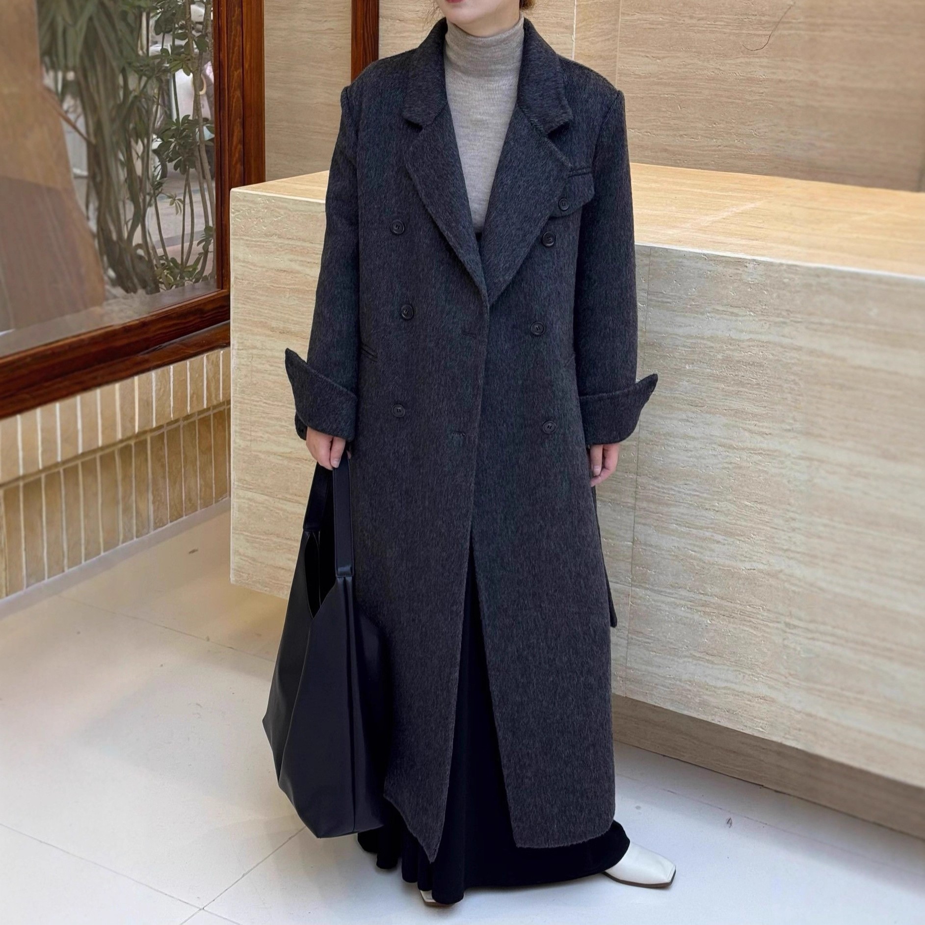 通勤简约系带双面羊毛大衣