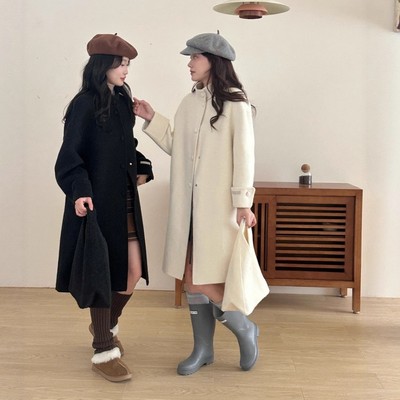 带包包中长款立领双面羊毛大衣