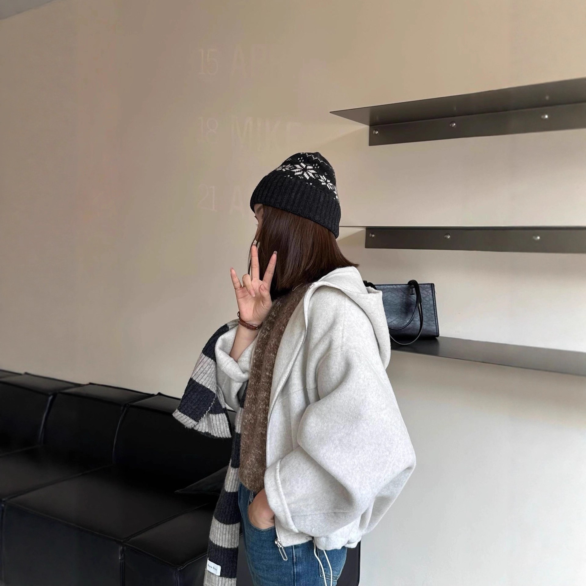 连帽抽绳拉链机车款式双面羊毛大衣短款宽松加厚保暖羊绒毛呢外套