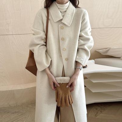 娃娃领中长款单排扣双面羊毛大衣