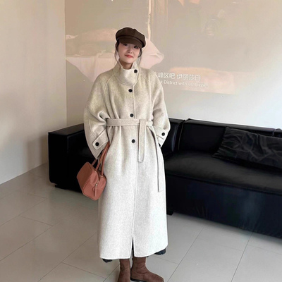 双面羊毛大衣中长款宽松毛呢外套
