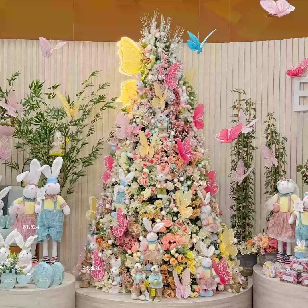 马卡龙糖果棒棒糖缤纷玫瑰亮片兔子鸡蛋胡萝卜复活节树插枝挂饰件