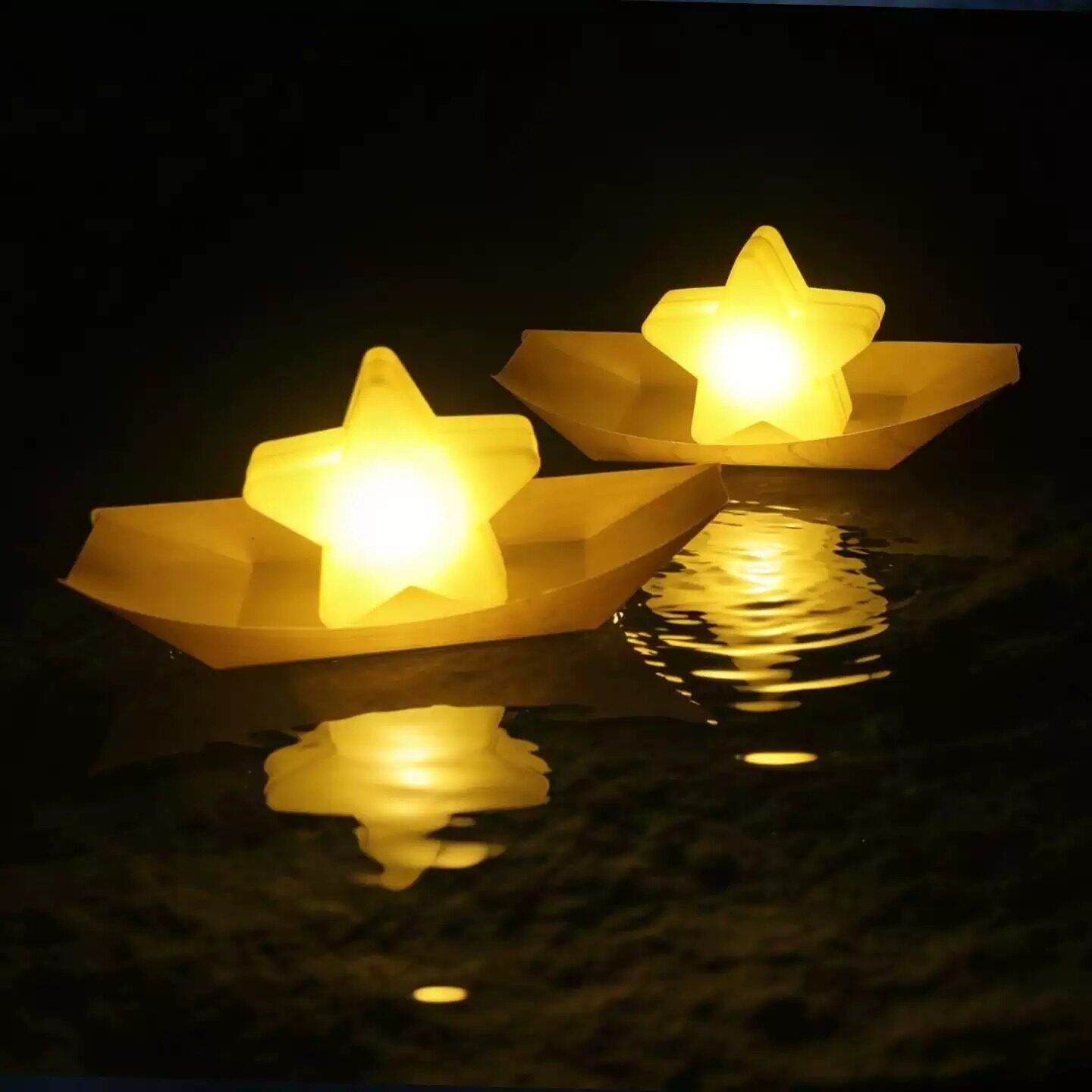 LED星星船许愿灯可印字星星灯学生手工水灯幼儿园安全河灯花灯
