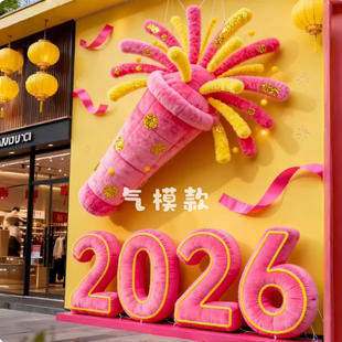新年氛围感毛绒烟花气模数字气模店铺商业美陈装饰布置摆件定制