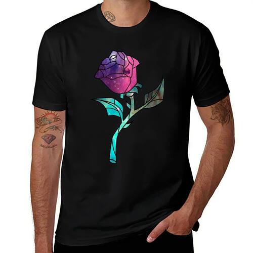 Stained Glass Rose Galaxy T-Shirt Casual Daily Wear Short Sl