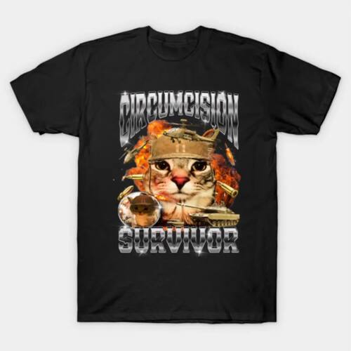 Circumcision Survivor Cat Meme Bootleg Funny T-shirt For Men