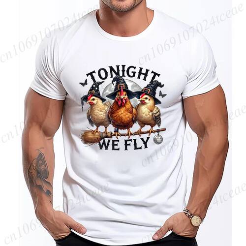 Halloween Tonight We Fly T-Shirt for Women Men Chicken Witch