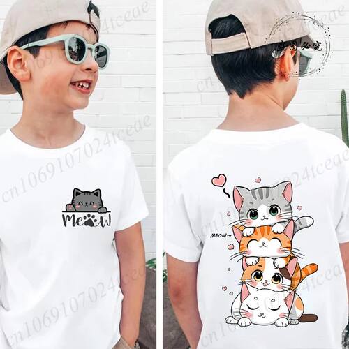 Cute Cat Kawaii Kids Shirts T-shirts for Boys Girls Tshirts