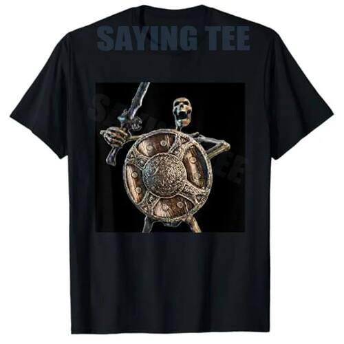 Funny Skeleton Banging Shield Meme T-Shirt Y2k Gothic Style