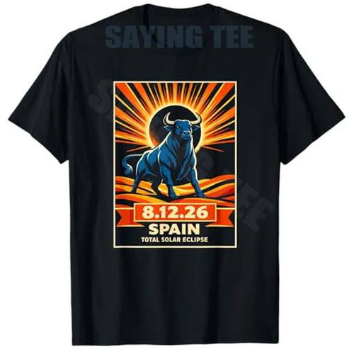 Total Eclipse 2026 Spain Astronomy Retro Travel for Men T-Sh