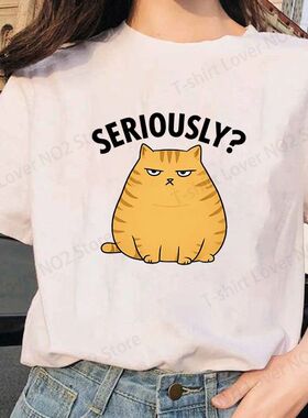 Funny Seriously Cat Print Short Sleeve T Shirts  Men's Crew