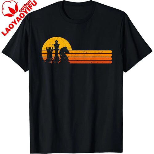 Vintage Chess Player Retro Sunset Design Chess Pieces T-Shir