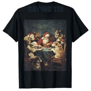 Christmas Santa Playing Cards Dogs Playing Poker T-Shirt Y2k