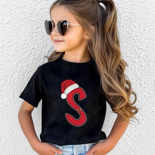 Kids Christmas T-shirt with A-Z Alphabet Print Tops Santa Ha