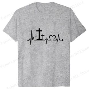 New Heartbeat Jesus Print T-shirt  Men's Fashion Casual Summ