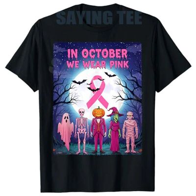 Halloween in October We Wear Pink Breast Cancer Awareness T-