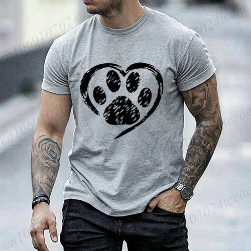 Pet Lover Graphic Men Women T?Shirt Heart Dog Cat Paw Print