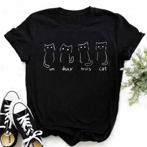 Maycaur Kawaii Cats Print Summer Cute Women Tshirt Funny Car