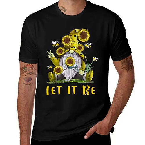 Hippie Let It Be Gnome Sunflower T-Shirt Casual Streetwear S