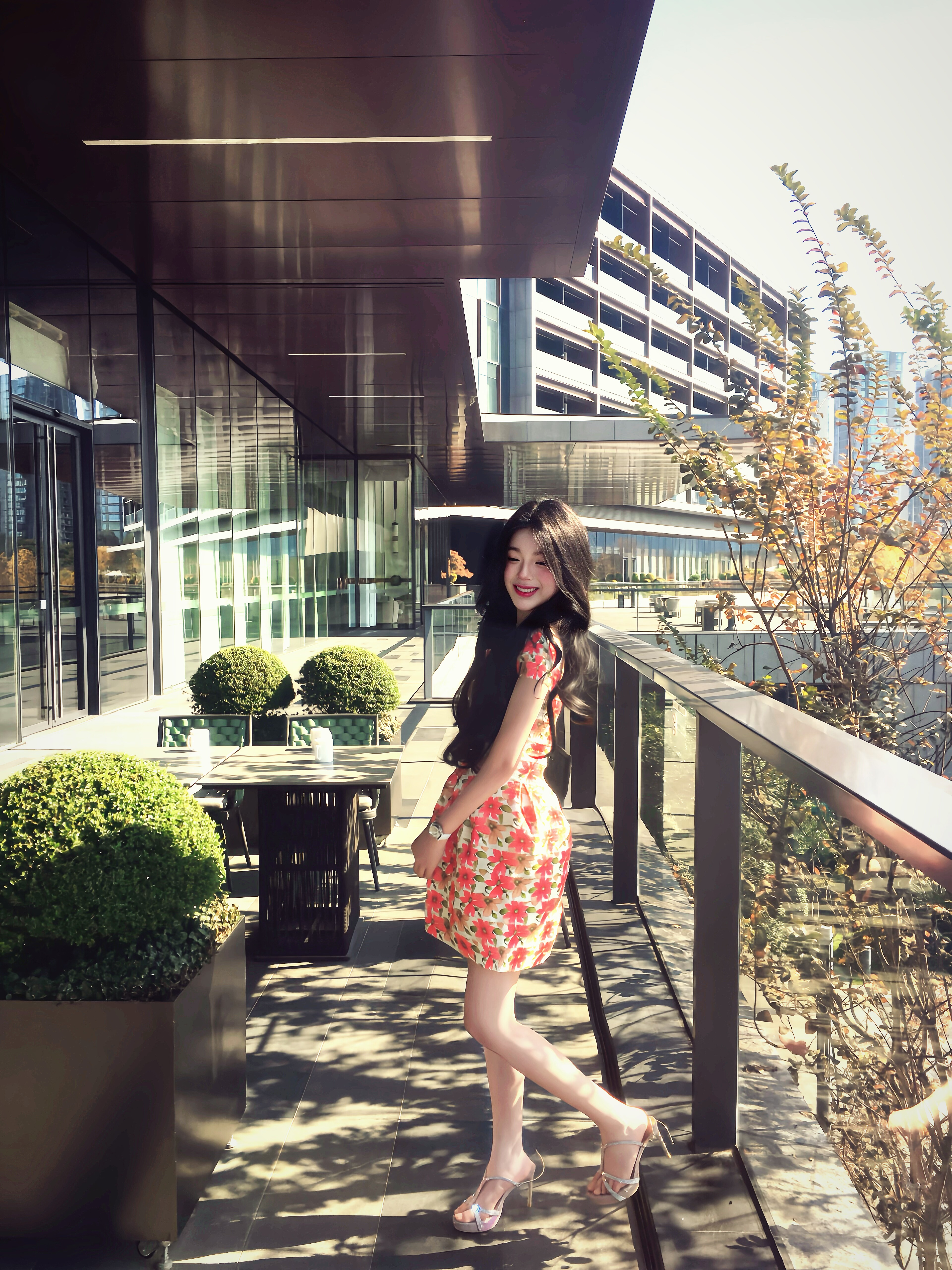 网红同款一字肩玫瑰印花设计蓬蓬连衣裙修身显瘦爆款