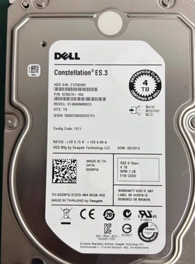 原装 DELL ST4000NM0023 529FG 4T 7.2K 3.5 SAS 128M服务器硬盘