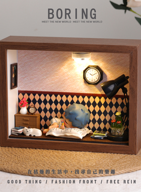 泡泡玛特手办默剧诗造景相框桌面装饰摆件灯光摆件画框送朋友礼物