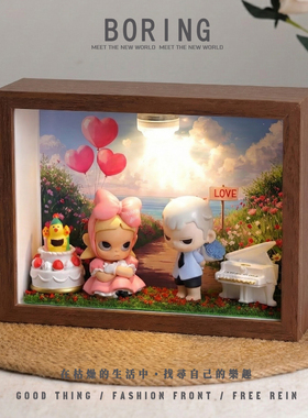 zsiga不止可爱中空造景灯光相框桌面装饰摆件手办收纳展示架画框