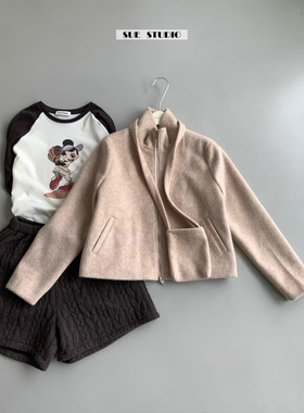 奈芙 十三行法式羊毛短外套女韩系休闲保暖双拉链开衫上衣潮97076