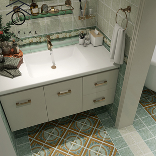 轻美式复古卫生间浴室墙地砖地爬壁300x300地中海做旧绿厨房瓷砖