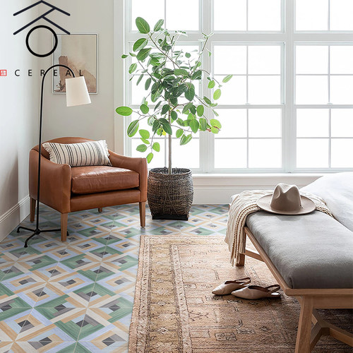 波西米亚风几何撞色小花砖200x200餐厅厨房阳台地砖卫生间墙地砖