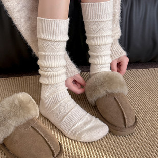 白色小腿袜冬加厚堆堆袜配勃肯鞋冬季长袜长筒袜配靴子冬天厚袜子