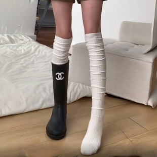 白色过膝袜女秋冬长筒袜配靴子穿 袜子堆堆袜灰色长袜小腿袜女秋