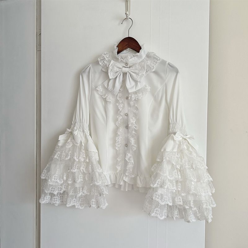 Lolita洋装甜美可爱蕾丝dolllolita姬袖衬衫长袖jsk内搭衬衫上衣