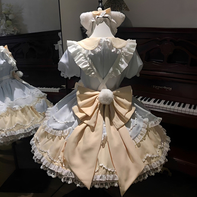 甜茶少女lolita裙甜美可爱洛丽塔蓬蓬连衣裙蝴蝶结围裙少女公主裙