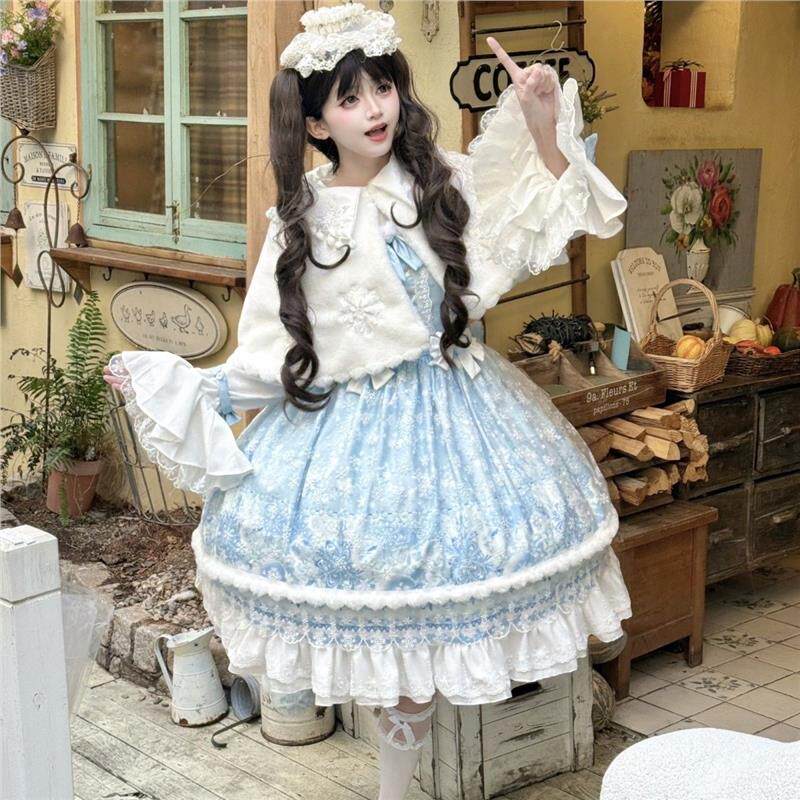 原创lolita洛丽塔jsk连衣裙斗篷lo裙秋冬毛绒洋装lo裙【全款