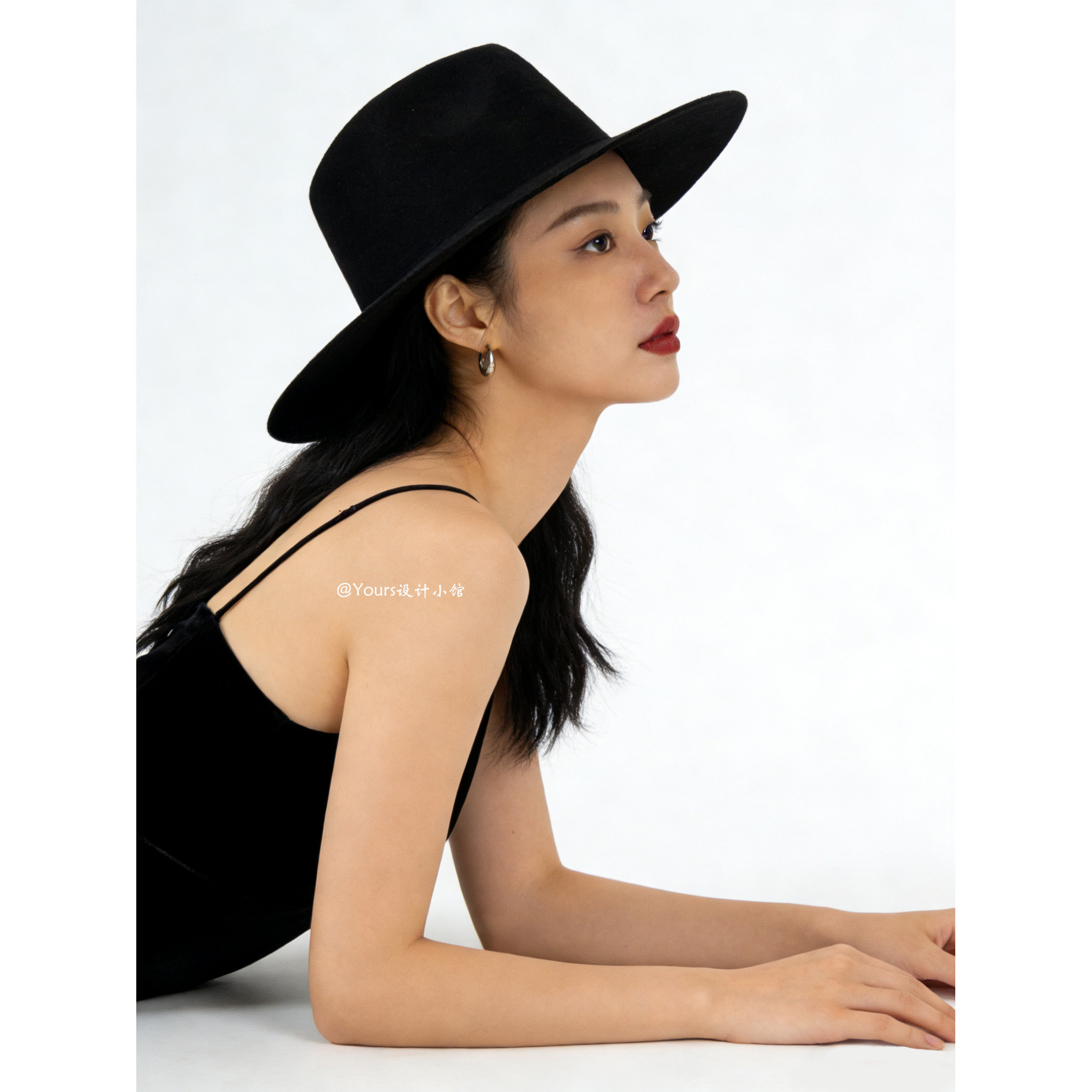 美式复古简约皇冠顶大檐羊毛呢爵士帽宽檐女士逛街凹造型网红礼帽