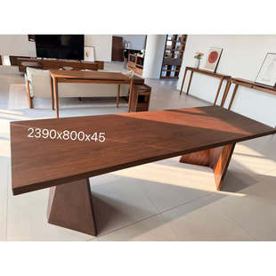 北美黑胡桃木实木餐桌长方形客厅大板桌茶桌茶台三拼大桌桌面