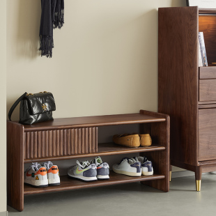 愫木工房实木换鞋 架可坐穿鞋 凳北欧黑胡桃换鞋 柜 凳入户进门换鞋