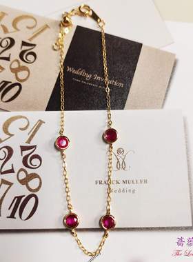 精致S925纯银镀18金合成红宝石