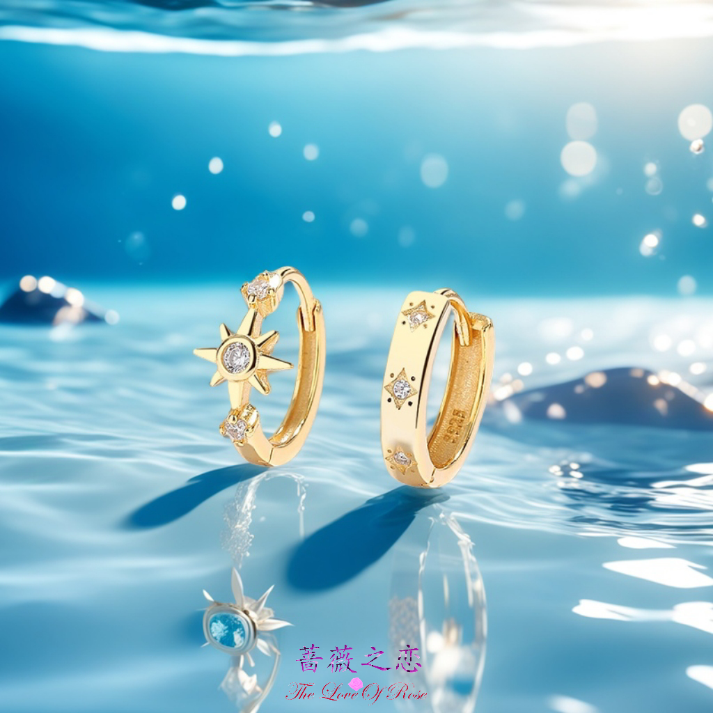 浪漫星辰S925镀金镶钻情侣耳环