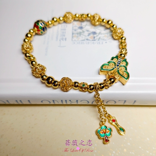 珐琅镀金手链女复古宫廷花丝镂空金球多宝手串送女友HOT串珠设计